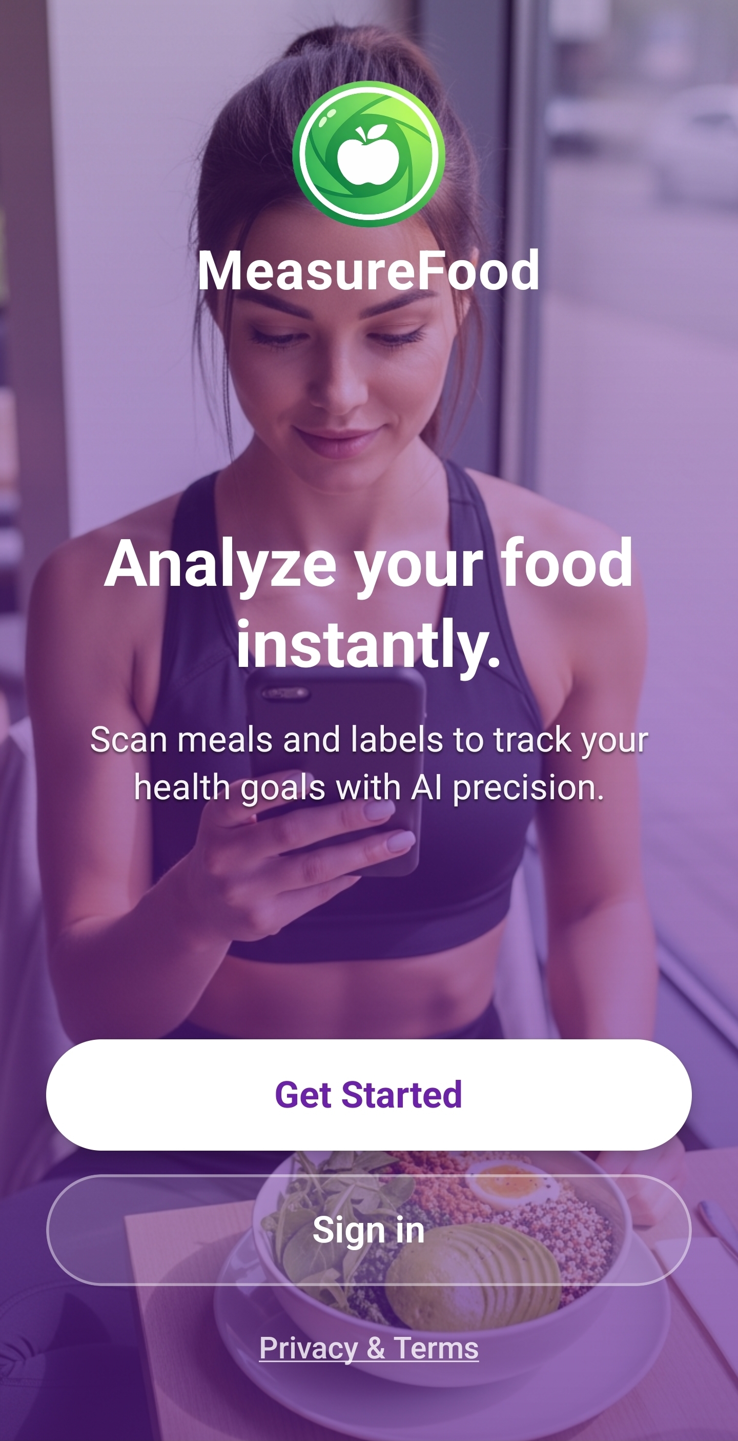 MeasureFood app login screen
