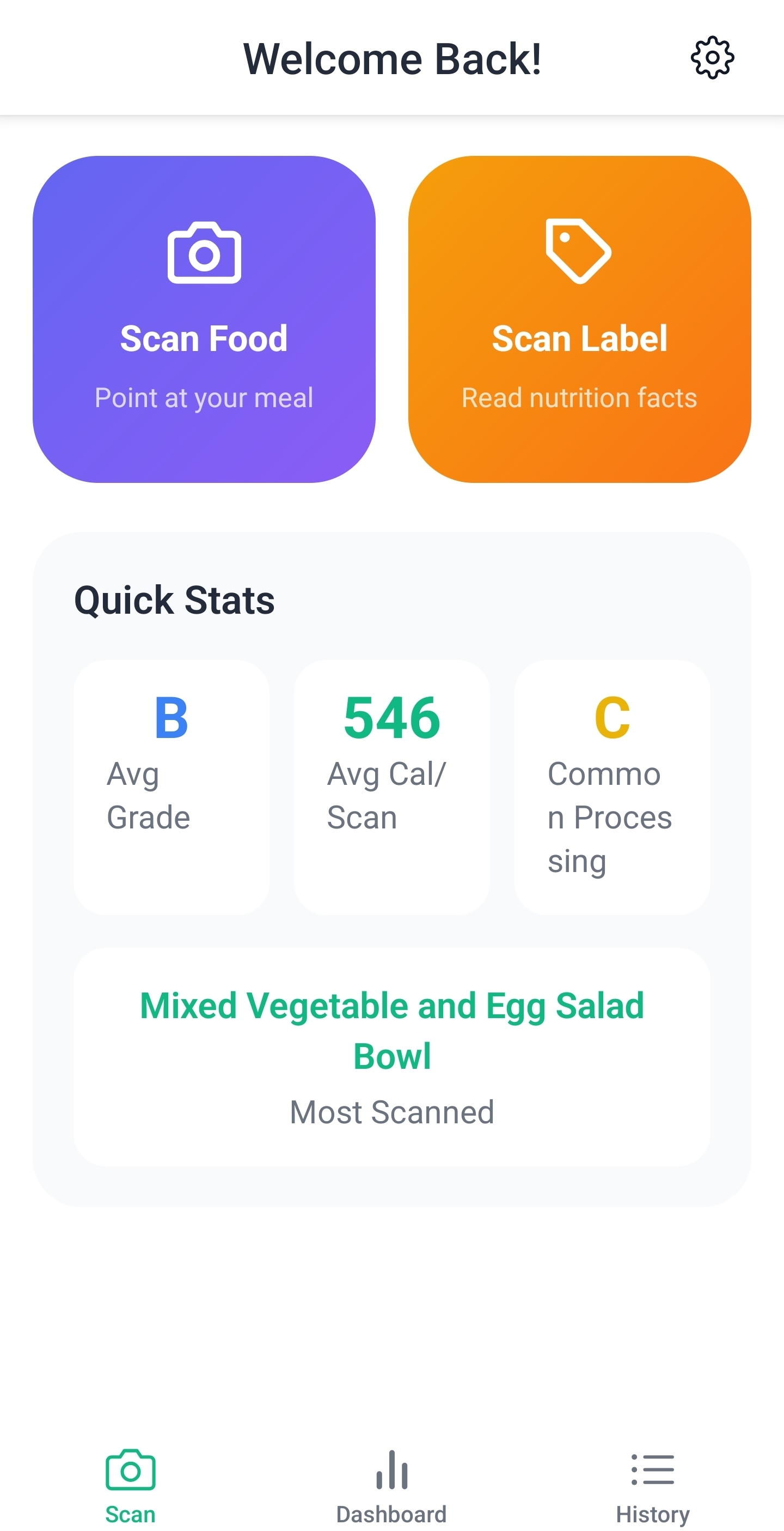 MeasureFood scan home screen